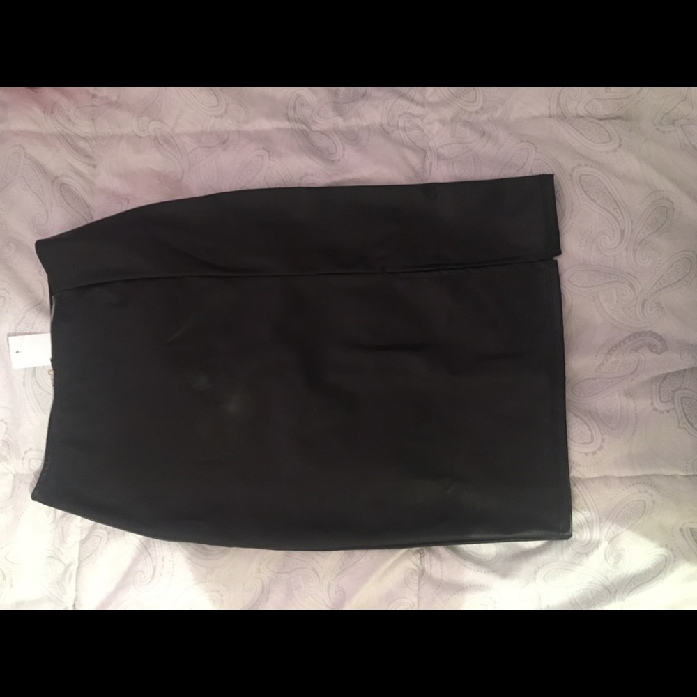 Faux leather midi skirt with slit